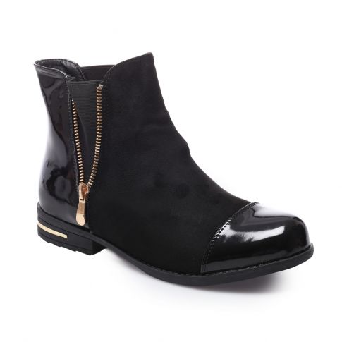 bottines chelsea boots bi-matière vernis noires la modeuse